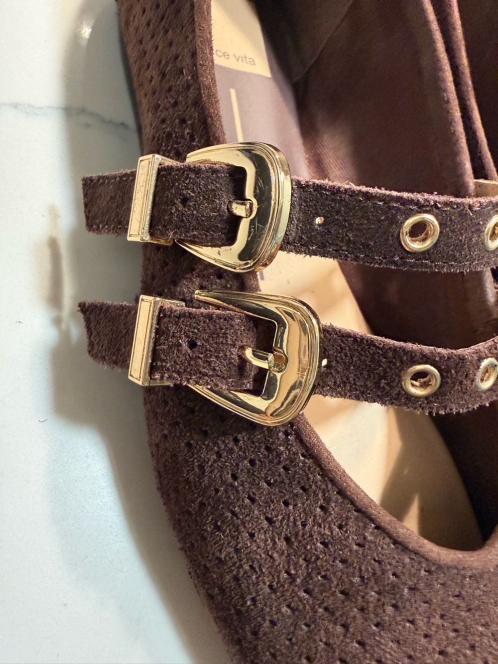 Dolce Vita Baylee Ballet Flats Brown Perforated Suede 7.5 - Picture 4 of 7